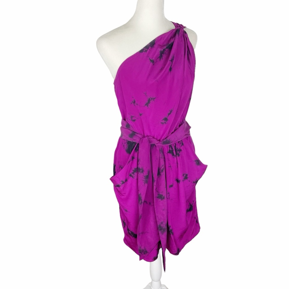 Rebecca Taylor Silk One Shoulder Dress Grecian Purple Black Magenta Size 2